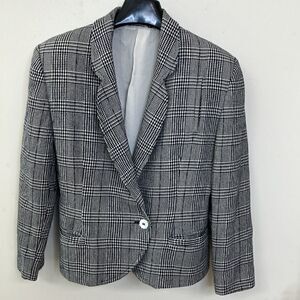 Accento Marzotto Italy Plaid Check 100% Pure Virgin Wool Blazer Sz 10